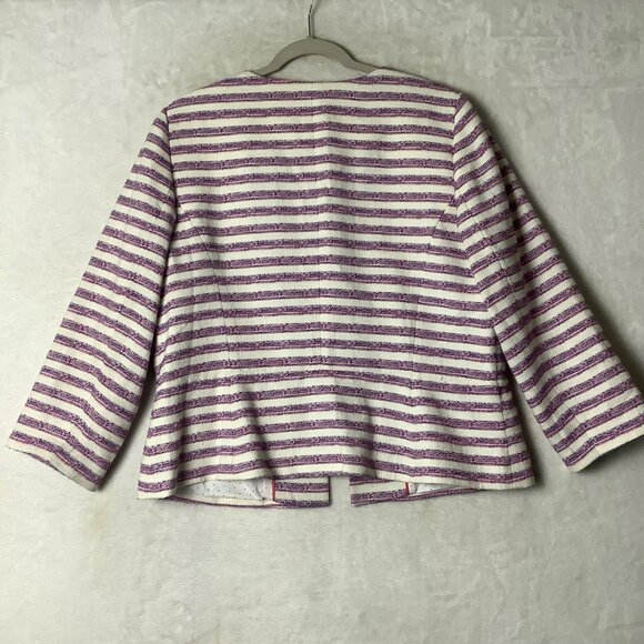 Talbots Striped Tweed Cotton Blend Jacket Blazer Women Size 16 Pockets Lined - Picture 2 of 7